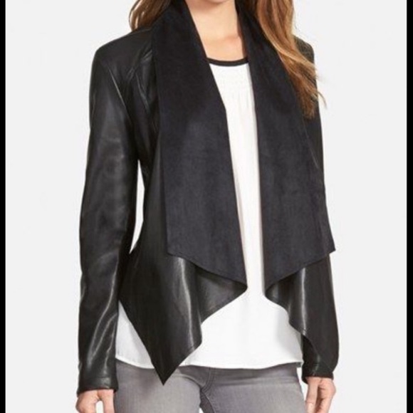 Kloth Faux Leather Drape Front Jacket 